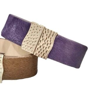 Rustic Cuff Pony Hair Leather Haley Bracelet Purple Silver